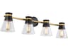 Kanata 4-Light Black Brushed Brass Glass Vanity Light