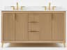 Turlington 60 Inch Oak Double Bathroom Vanity with White Quartz Top