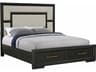 Brushed Charcoal Black Oak Wood King Panel Bed