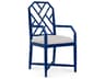 Mahogany Wood Blue Upholstered Arm Dining Chair