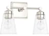 2-Light Polished Nickel Glass Vanity Light