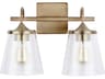 2-Light Aged Brass Glass Vanity Light