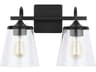 2-Light Matte Black Glass Vanity Light