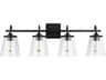 4-Light Matte Black Glass Vanity Light
