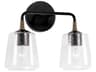 Amara 2-Light Matte Black With Brass Glass Vanity Light