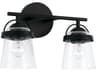Madison 2-Light Matte Black Glass Vanity Light