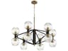 12-Light Noir Aged Brass Black Glass Globe Chandelier