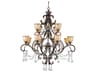 Norwalk 12-Light Bronze Umber Crystal Glass Bell Tiered Chandelier