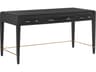 Verona Black Lacquered Linen Champagne Metal Solid Wood Secretary Desk