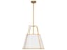 Trapezoid 3-Light Gold White Drum Pendant