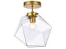 Lawrence 1-Light Brass And Clear Glass Geometric Semi Flush Mount