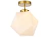 Lawrence 1-Light Brass And White Glass Geometric Semi Flush Mount