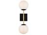 Neri 2-Light Black And Brass White Glass Wall Sconce