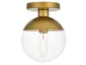 Eclipse 1-Light Brass Glass Globe Semi Flush Mount