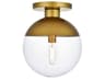 Eclipse 1-Light Brass Glass Globe Semi Flush Mount