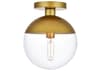 Eclipse 1-Light Brass Glass Globe Semi Flush Mount
