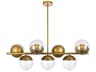Eclipse 7-Light Brass Glass Globe Linear Island Pendant