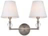 Bethany 2-Light Satin Nickel And White Fabric Shade Crystal Vanity Light