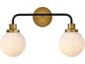 Hanson 2-Light Black And Brass Frosted Shade Glass Vanity Light