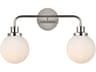 Hanson 2-Light Polished Nickel And Frosted Shade Glass Vanity Light