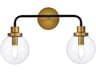 Hanson 2-Light Black And Brass Clear Shade Glass Vanity Light