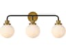 Hanson 3-Light Black And Brass Frosted Shade Glass Vanity Light