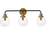Hanson 3-Light Black And Brass Clear Shade Glass Vanity Light
