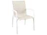 Sunset Sling Aluminum Glacier White Stacking Outdoor Dining Arm Chair in Beige