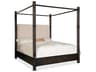 Retreat Pole Rattan Neo Cream Black Sand Solid Wood Upholstered California King Poster Bed with Canopy