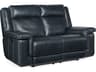 Montel Lay Flat Power Cosmos Cobalt Black Leather Loveseat with Headrest & Lumbar