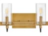 Ryden 2-Light Heritage Brass Glass LED Vanity Light