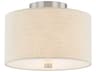 Textile Classic 2-Light Nickel Off White Drum Semi Flush Mount