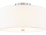 Textile Classic 3-Light Nickel White Drum Semi Flush Mount