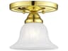 Edgemont 1-Light Polished Brass White Glass Bell Semi Flush Mount