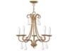 Daphne 5-Light Antique Gold Leaf Crystal Candelabra Chandelier