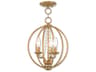 Arabella 3-Light Antique Gold Leaf Crystal Candelabra Round Chandelier
