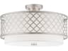 Arabesque 3-Light Brushed Nickel White Drum Semi Flush Mount
