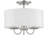 Brookdale 3-Light Brushed Nickel White Drum Semi Flush Mount