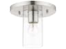 Zurich 1-Light Brushed Nickel Clear Glass Cylinder Geometric Flush Mount