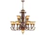 Villa Verona 13-Light Bronze Aged Gold Leaf Glass Bell Candelabra Tiered Chandelier