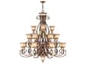 Villa Verona 23-Light Bronze Aged Gold Leaf Glass Bell Tiered Chandelier