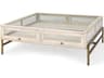 Arelius 42" Square Glass-Top White Wood w/ Gold Metal Base Display Coffee Table