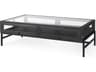 Arelius 42"L Rectangular Glass-Top Black-Brown Wood w/ Black Metal Base Display Coffee Table