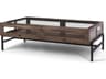 Arelius Rectangular Glass-Top Medium Brown Wood w/ Black Metal Base Display Coffee Table
