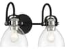 Monico 2-Light Coal Polished Nickel Black Glass Vanity Light