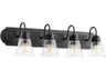 4-Light Noir With Clear Seeded Black Glass Vanity Light