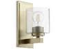 1-Light Aged Brass With Clear Seeded Glass Wall Sconce