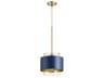 1-Light Aged Brass With Blue Glass Cylinder Mini Pendant