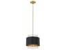 1-Light Matte Black Aged Brass Drum Mini Pendant