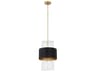 1-Light Matte Black Aged Brass Drum Mini Pendant